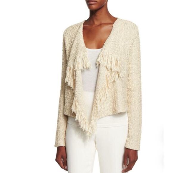 Ralph Lauren Purple Label Sweaters - Ralph Lauren Purple Label Cream Silk Blend Draped Open Front Fringe Cardigan XL